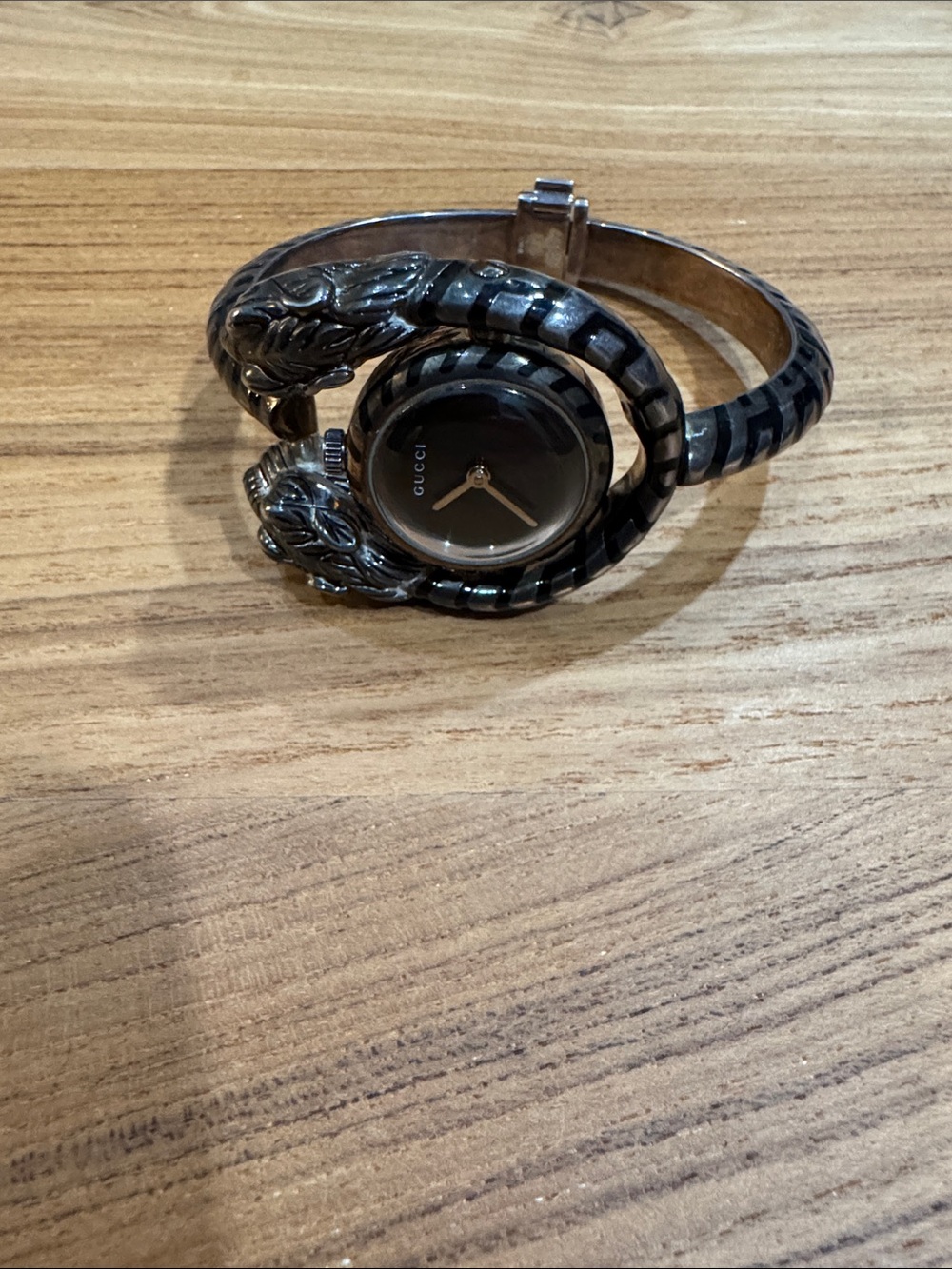 Gucci Black and Silver Serpent Bangle Watch